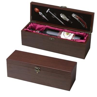 מארז עץ מהגוני לבקבוק יין עם ערכת פותחנים מארז עץ מהגוני לבקבוק יין עם ערכת פותחנים